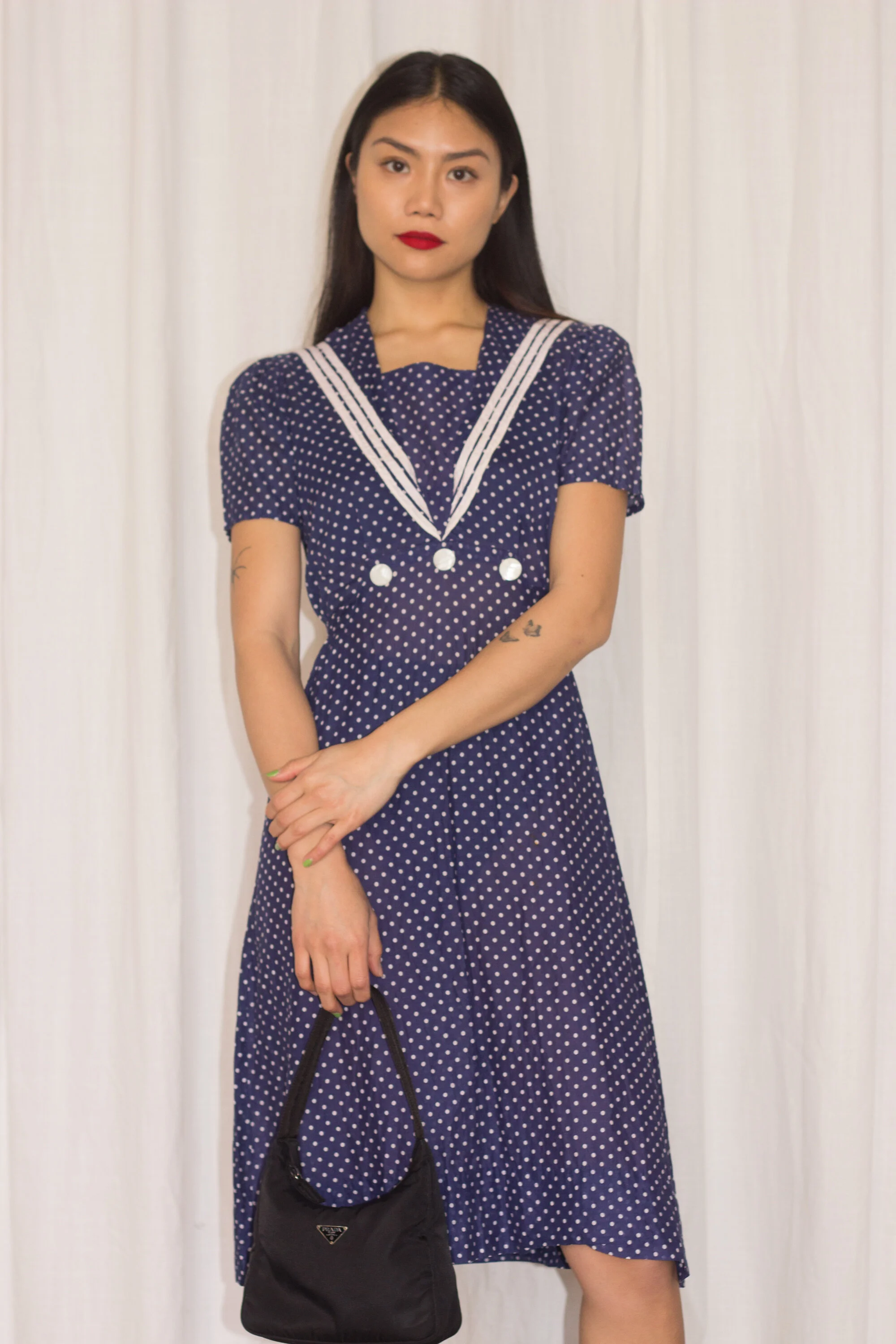 1930s Polka Dot Cotton Voile Sailor Dress Wayward Collection